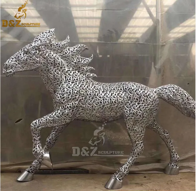 Garten im freien kunst edelstahl statue metall draht pferd skulptur