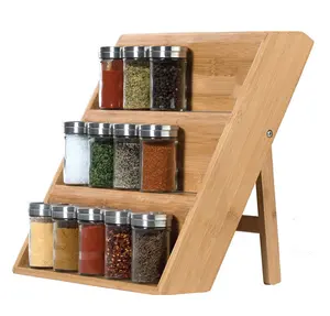 Hot Koop Bamboe Keuken Rekken Spice Opslag Houder Multi Functie Flessen Plank Stand Met Spice Plank Voor Keuken