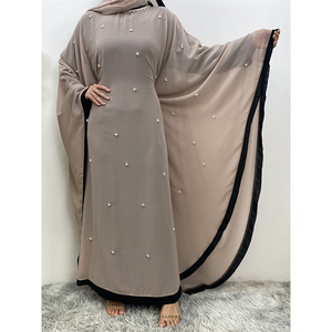 Venta al por mayor de Oriente Medio Turquía moda empalme gasa elegante suelta musulmana túnica Vestido de manga murciélago sin diadema - Product Image 1