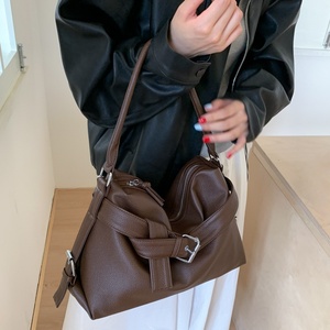 Pochette vintage en cuir PU imperméable pour femme, grande capacité, deux sangles, fermeture éclair, sac à main portable - Product Image 3