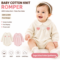 Romper Elegante para Bebé Estilo Francés con Cuello Peter Pan, Apliques de Corazón y Tejido Pointelle, Personalizable