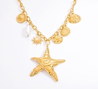 Collier avec pendentif en acier inoxydable pour l'industrie lourde, plaqué or 18 carats, en forme de soleil, avec breloque cœur et perle d'imitation