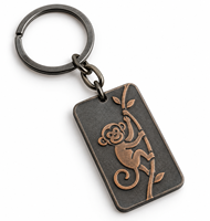 Porte-clés rectangulaire en métal personnalisé avec logo, motif singe botanique, vente en gros, cadeau promotionnel, fournisseur, fabricant