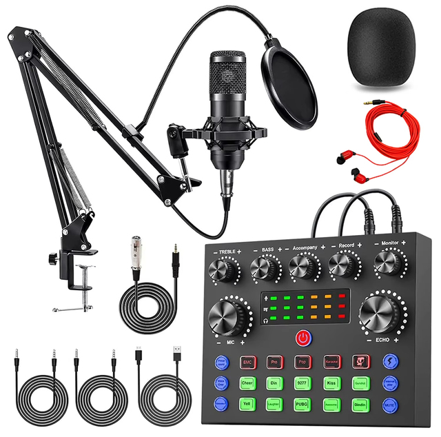 Oem V8s Live Sound Card Bundle With Microphone Set For Podcast Equipment Music Recording Live Musicmusical Instrument Accessorie