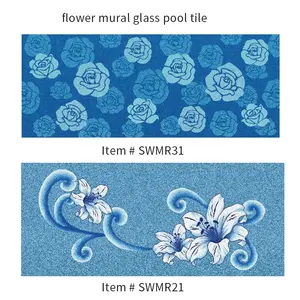 Custom Mixed Blue Mural Glass Floor Design Pattern Flower Mosaic Pool Tiles For Swimming Pool