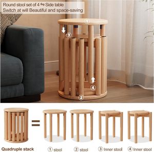 Bar <strong>Stools</strong> Set of 4 Wooden Stackable <strong>Stools</strong> 18 Inch <strong>Stool</strong> Classroom for Dining Room Bedroom Living Room(Natural) - Product Image 3