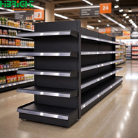 Étagères de supermarché modulaires en métal noir de taille personnalisée à double face, design Highbright, pour épicerie