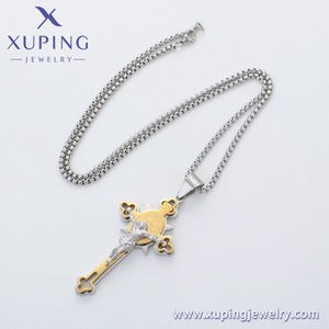 T001290673 XUPING 스테인리스 스틸 화이트 컬러 투톤 성 베네딕토 십자가 펜던트 박스 체인 종교 목걸이 - Product Image 3