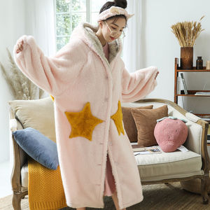SAMWESTART Winter Warm Robe Women Coral Fleece Bathrobe <strong>Gown</strong> <strong>Thick</strong> Cute Nightwear Hooded Sleepwear Bath Robe Home <strong>Dressing</strong> <strong>Gown</strong> - Product Image 1