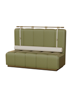 Canapé modulaire sur mesure pour restaurant, banquette murale longue avec fauteuils en cuir beige, solution clé en main pour salle à manger, tables et chaises