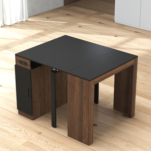 Table à manger en bois massif multifonctionnelle extensible en forme de L avec espace de rangement intégré, design gain de place, écologique et durable - Product Image 2