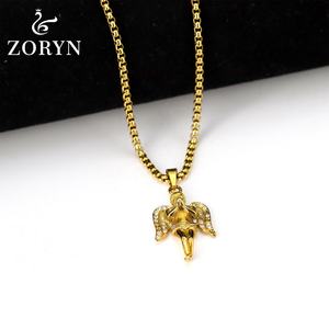 Pendentif ange priant plaqué or, cristal, strass, chérubin, religieux, hip hop, vintage, bijoux en acier inoxydable pour hommes et femmes - Product Image 2