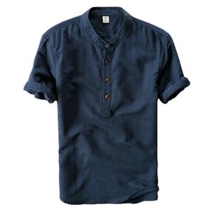 High Quality Men's Casual <b>Shirts</b> Solid Pattern <b>Linen</b>/Cotton Breathable Quick Dry <b>Summer</b> Fashion Single Button Closure - Product Image 1