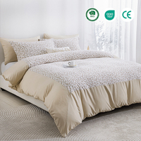 Parure de lit en polyester 4 pièces : Housse de couette, drap plat, taies d'oreiller – Microfibre douce pour hôtel et maison (tailles Queen et King)