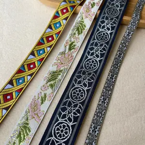 Ethnic Lace Jacquard Webbing Woven Tape For Garment Accessories Width 1-3 Cm ST-982