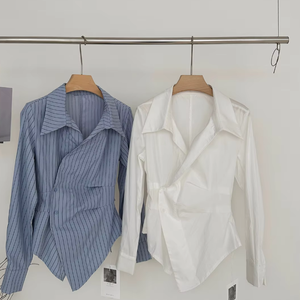 Blouse décontractée pour <span class=keywords><strong>femme</strong></span>, style cardigan, nouvelle collection, tendance, cintrée à la taille, asymétrique, polyvalente, haut court - Product Image 6