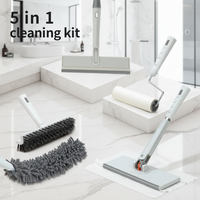 Ensemble de balayage et de dépoussiérage 5-en-1 écologique de style ferme, avec brosse plate en acier inoxydable et essoreur automatique