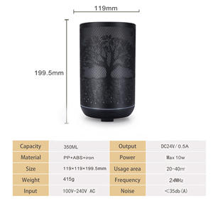 Diffuseur d'arômes Black Tree Design 300 ml, humidificateur à brume pour la maison et la chambre, avec fonction de minuterie de 2 à 8 heures - Product Image 5