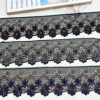 Bordure en dentelle de luxe brodée de perles et de sequins noirs pour manches d'Abaya, robe Kofta, ourlet et embellissement décoratif