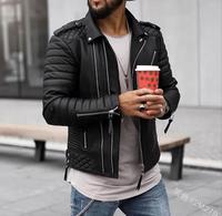Nouvelle veste en cuir pour homme, style motard, à fermeture éclair, manches longues, coupe courte, décontractée, streetwear, mode, couleur unie, printemps-automne