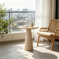 Table d'appoint ronde en travertin naturel, table de chevet style Wabi Sabi, petite table basse d'appoint pour une décoration intérieure chic