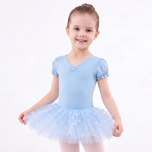 Maillot <span class=keywords><strong>de</strong></span> Ballet para Niñas, Tutú con Mangas Abullonadas, Cuello <span class=keywords><strong>en</strong></span> V, Lazo <span class=keywords><strong>en</strong></span> la Espalda, Falda <span class=keywords><strong>de</strong></span> Tul con Estrellas Brillantes para <span class=keywords><strong>Clases</strong></span> <span class=keywords><strong>de</strong></span> Danza - Product Image 6
