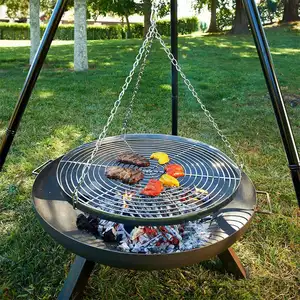 OEM接受三脚架明火户外花园取暖器烧烤悬挂带绳子或链条的烧烤烤架