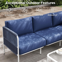 Ensemble de conversation en forme de L pour patio, canapé d'angle en rotin d'extérieur avec table basse pour jardin et véranda