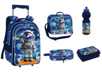 Ensemble de sacs à roulettes scolaires 5-en-1 de 17 pouces, emballé en boîte colorée, avec trousse à crayons, sac à déjeuner, boîte à repas, bouteille d'eau, 5 pièces, sac à dos pour étudiant