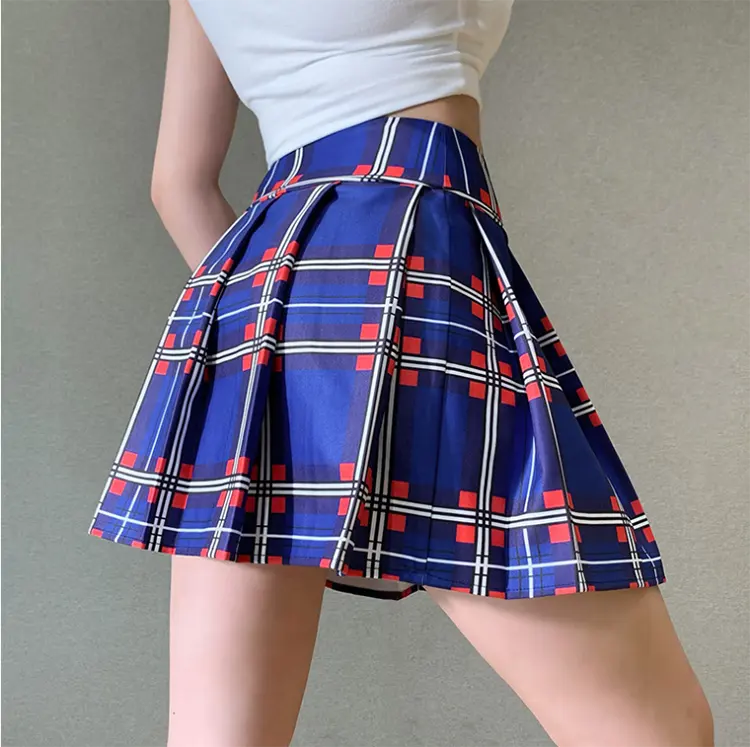 Skirts Women Hot Sales High Waisted Check Pleated Sweet Ladies Skirts A-line Sexy Women Plaid Skirt With Zipper