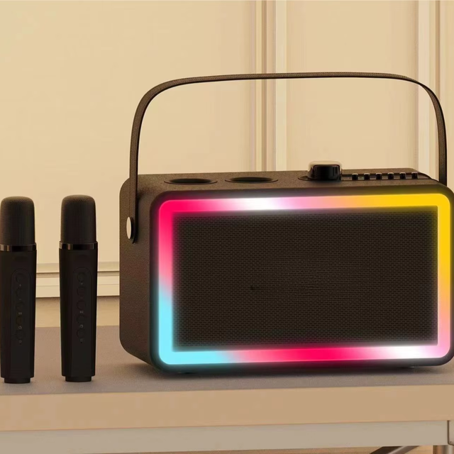 Karaoke Machine with 2 Wireless Microphones Portable 30W Home Speaker System  with Disco Lights and Strap