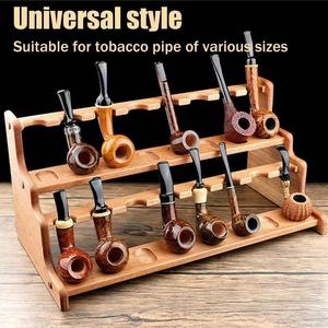 Support à pipes en bois massif à 3 niveaux, avec jointures à mortaise et tenon, portable, pour le rangement des pipes - Product Image 3