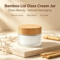 Pot en verre avec couvercle en bambou écologique, pot en verre transparent givré à paroi épaisse pour crème pour le visage, beurre corporel, emballage cosmétique, logo personnalisé