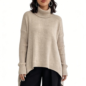Pull en maille à col roulé oversize pour femme avec ourlet asymétrique - Manches côtelées, chaud et décontracté, tendance - Product Image 4