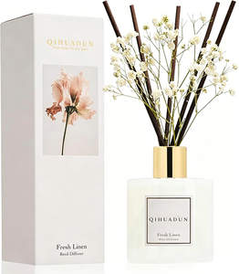 Diffuseur de roseaux en lin naturel écologique longue durée pour salon, chambre, salle de bain, buanderie, parfum coton frais - Product Image 1