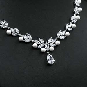 HIBRIDE New Statement Perle AAA CZ Zirkon Simulierte Perlen ohrringe Anhänger Halskette Schmuck Set für Hochzeit Frauen Mädchen Geschenk - Product Image 5