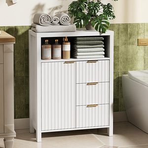 Meuble de salle de bain moderne et fin en MDF, durable et écologique, avec 3 tiroirs et étagère réglable, rangement gain de place pour appartement - Product Image 3