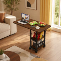 Table de Chevet Portable et Réglable en MDF avec Surface en Panneau de Densité et Rangement à Roulettes pour Petit Appartement, Chambre à Coucher, Bureau d'Ordinateur