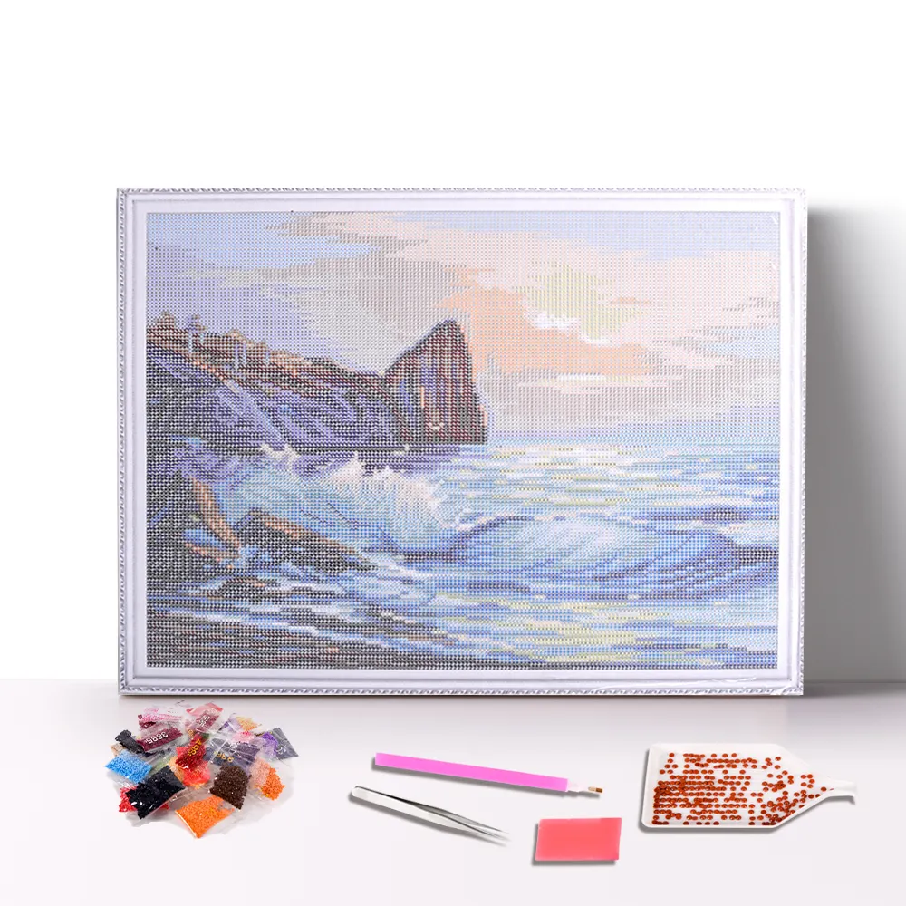 Wholesale Custom Picture Seascape Round Full Drill 5D Diy Acrylic Beads Framed Diamond Painting