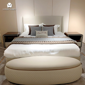 Cama king size de cuero de lujo de alta gama italiana, diseño moderno, muebles de dormitorio de madera a la moda, conjunto de <span class=keywords><strong>4</strong></span> dormitorios, casa, cama para niñas - Product Image 2