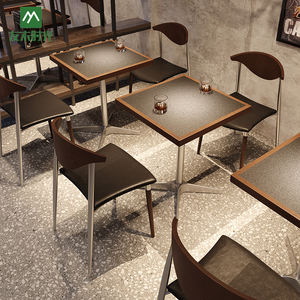 Custom-<strong>designed</strong> Retro <strong>Industrial</strong> Style Wood Metal Bar Table Chair Set Sintered Stone <strong>Top</strong> Durable Eco-Friendly Restaurants - Product Image 3