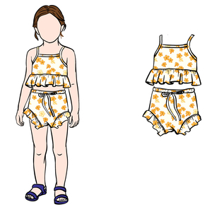 Ensemble B5 pour bébés filles, personnalisable (OEM/ODM), avec short en dentelle décontracté bio et bretelles en coton à cordon, impression personnalisée, livraison 3-7 jours - Product Image 6