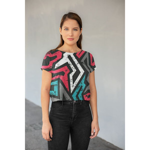 T-shirt corta con stampa integrale con motivo astratto (37) - Product Image 1