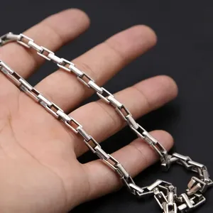 100% nuevo S925 puro 925 collar de plata esterlina hombres Big Ming Curse Vintage caja cadena geométrica diamante joyería de moda - Product Image 3