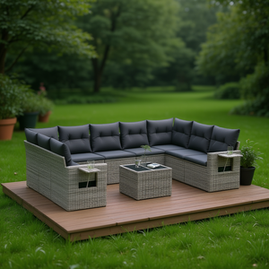 Ensemble de canapés de jardin en rotin gris 6 places, mobilier d'extérieur résistant aux intempéries, design contemporain - Product Image 2