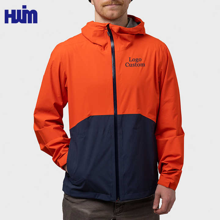 Custom Gray Black-White Color Block Personalized Outdoor Hooded Waterproof Jacket