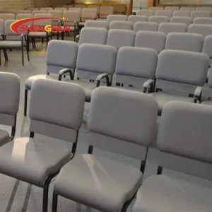 โรงงานซัพพลายคุณภาพสูงราคาถูกประสานเก้าอี้โบสถ์วางซ้อนกันได้ 21" เก้าอี้โบสถ์โลหะหุ้มเบาะสําหรับการประชุม