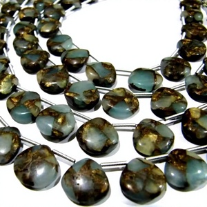 Perles grises turquoise en forme de cœur, lisses et unies, taille 12 mm, couleur gris dégradé, brin de 8 pouces de long, vendu - Product Image 1