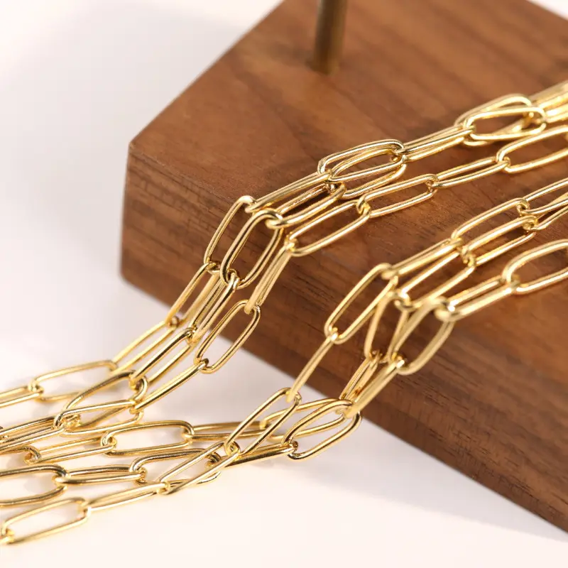 Colar de aço inoxidável empilhado, 3mm 4mm com corrente lisa paperclip 18k colar de ouro para mulheres jóias femininas