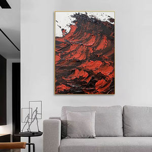 100% peint à <span class=keywords><strong>la</strong></span> main <span class=keywords><strong>peinture</strong></span> à l'huile abstraite 3D rouge noir mer vagues moderne mur Art luxe photo pour salon - Product Image 5